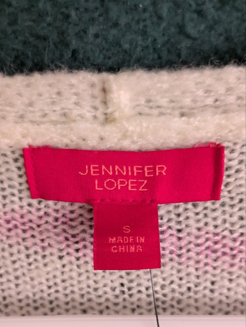 Jennifer Lopez White V-Neck Sweater with Pink Stripes - Picture 2 of 7